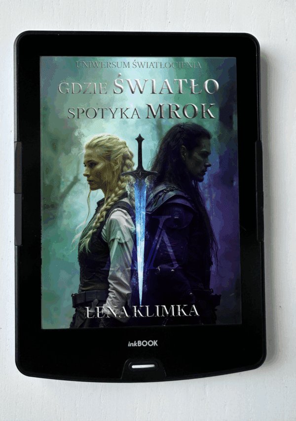 Czytnik e-book z okładką książki "Gdzie Światło spotyka Mrok" Leny Klimki