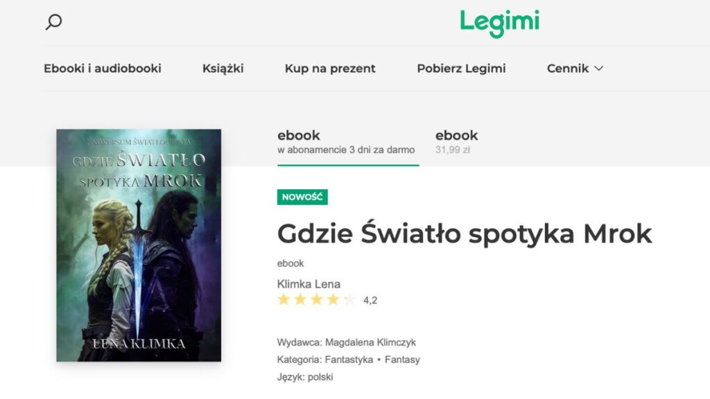 Strona książki "Gdzie Światło spotyka Mrok" w serwisie Legimi, ocena czytelników 4,2.